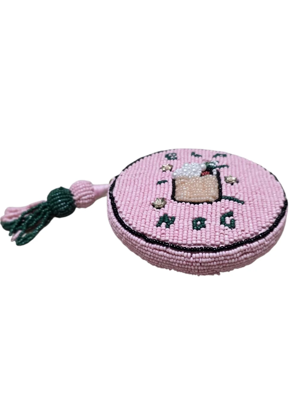 NWT Anthropolgie Nephthys Illustrated Elf Nog Beaded Round Coin Purse - Picture 3 of 9